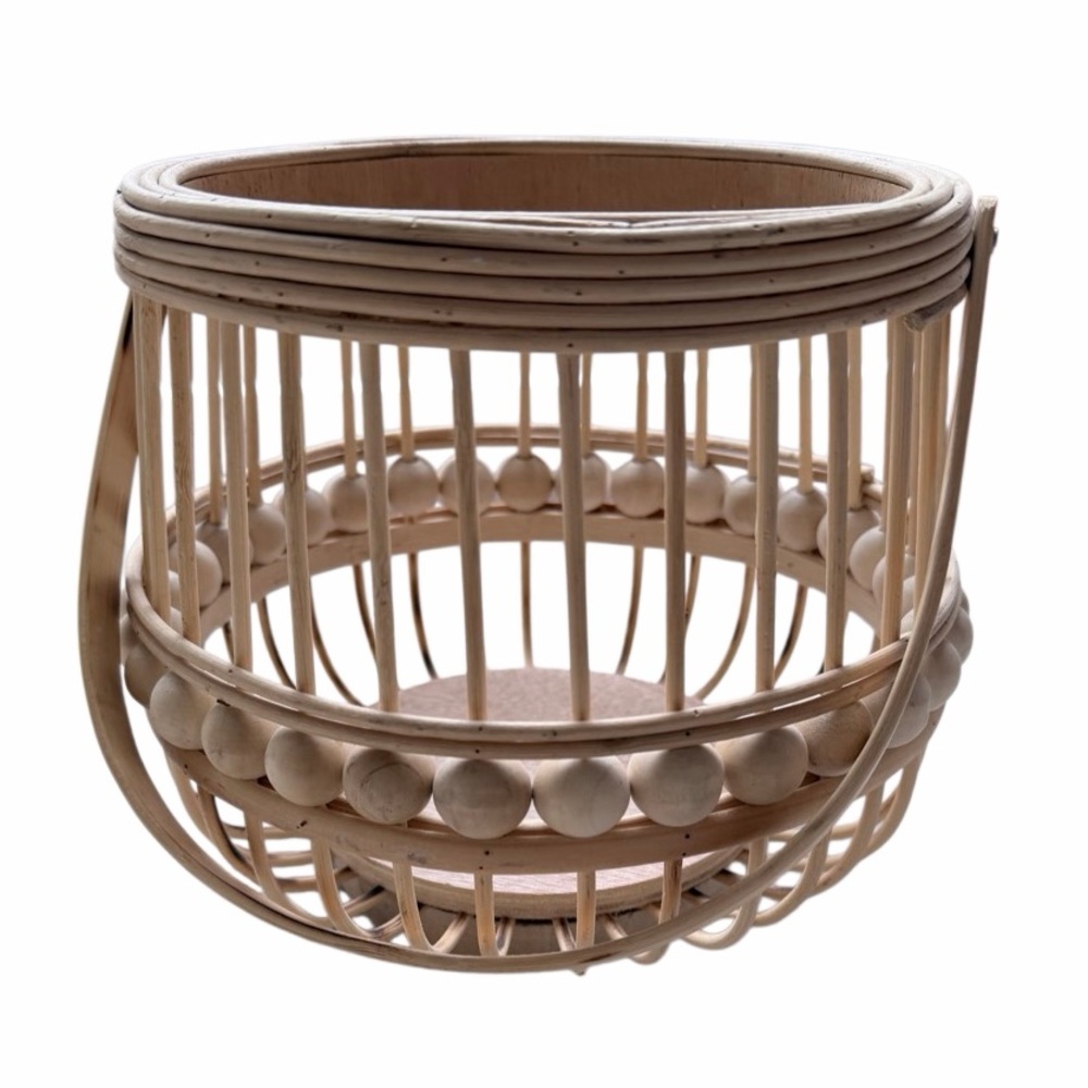 Natural Wood Rattan Style Hurricane/ Display Basket Accent